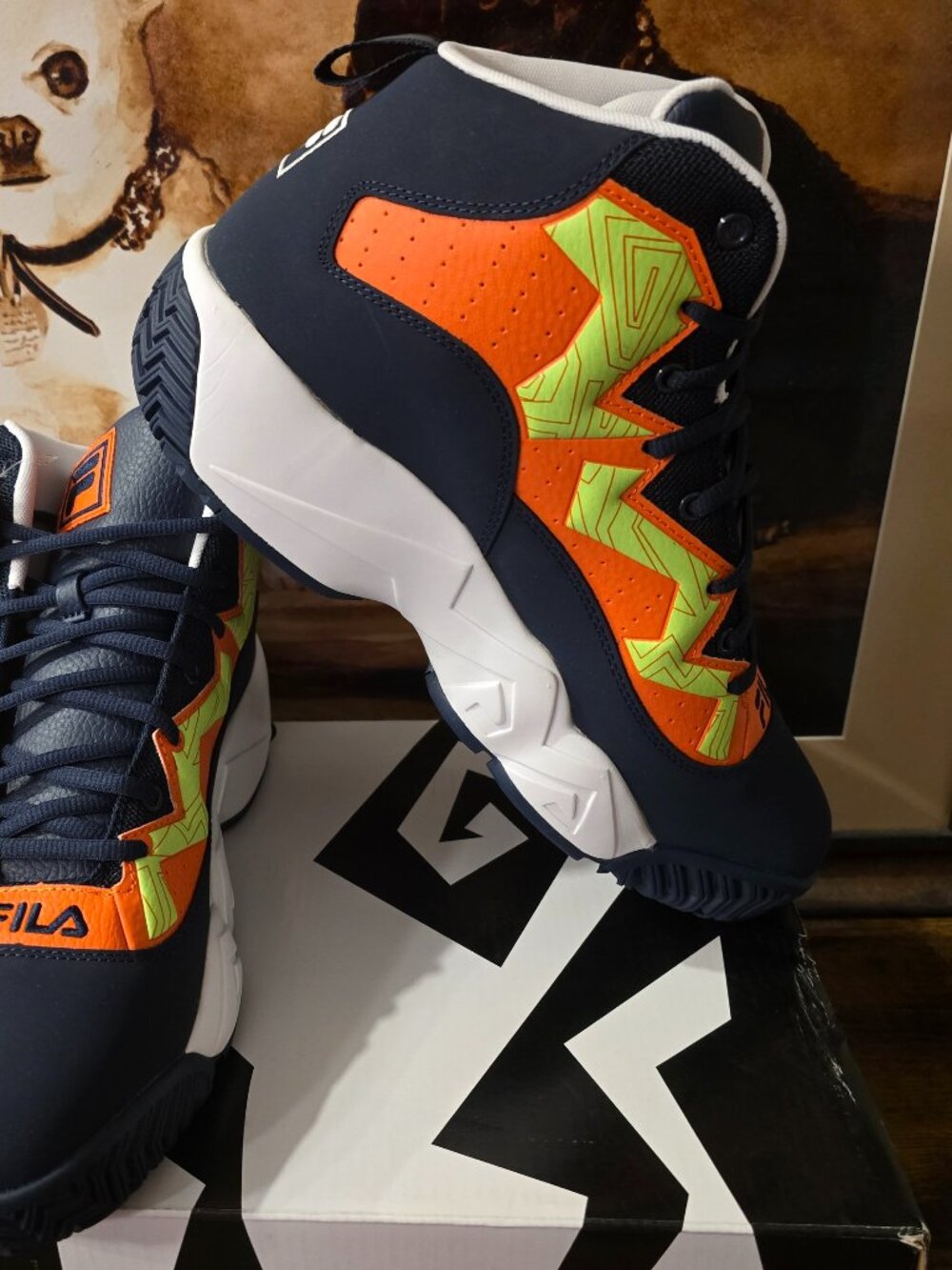 FILA - Men's MB Shoes (1BM01749 423) Basketball Shoes Navy / Orange Sz 12 US NEW